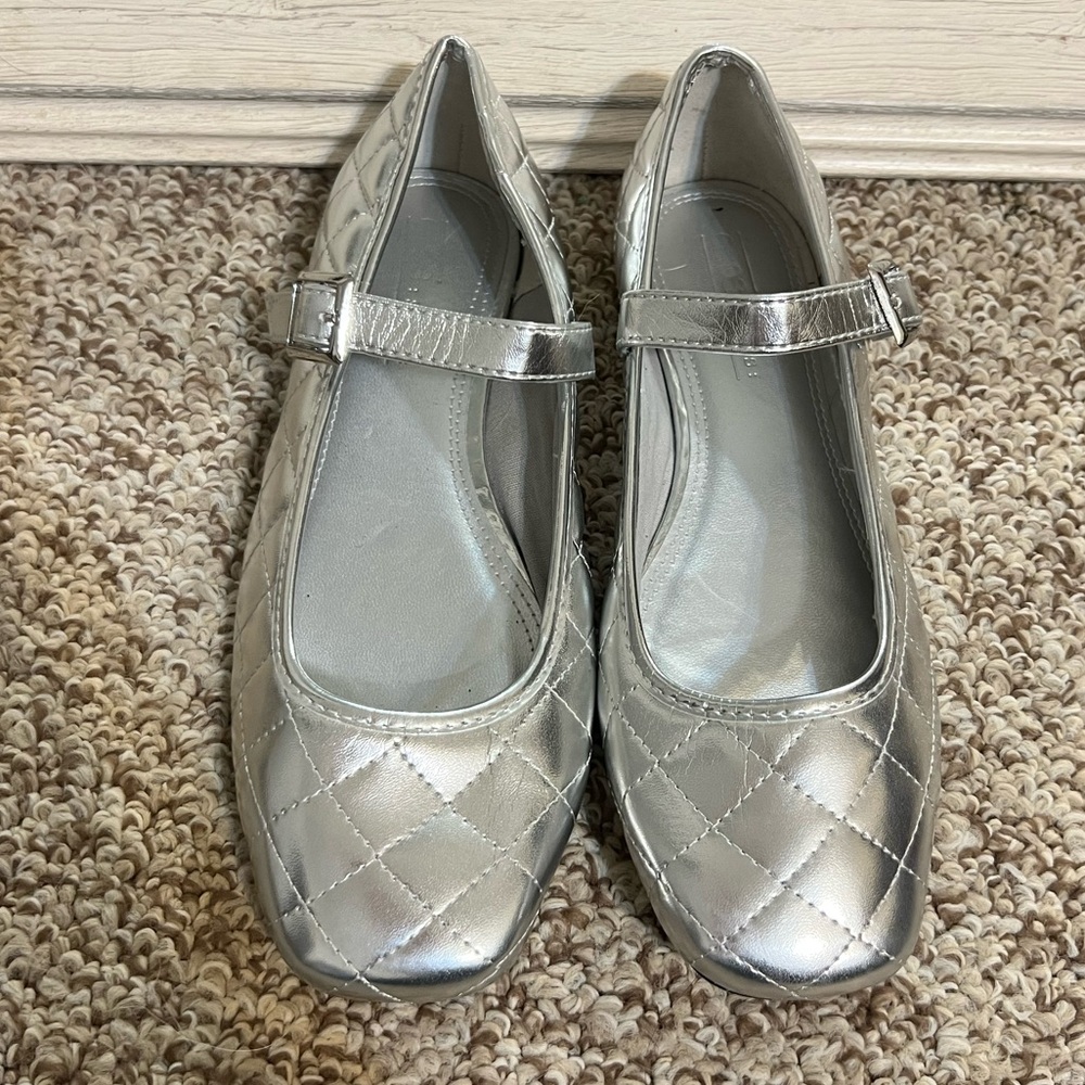 ASOS Silver Quilted Mary Jane Flats